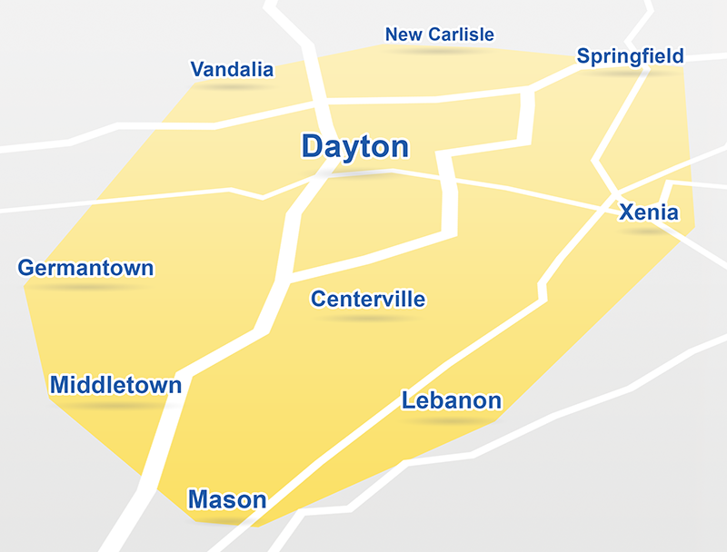 All American Plumbing Service Area Map - Plumbing Services for Dayton, Ohio and Surrounding Areas